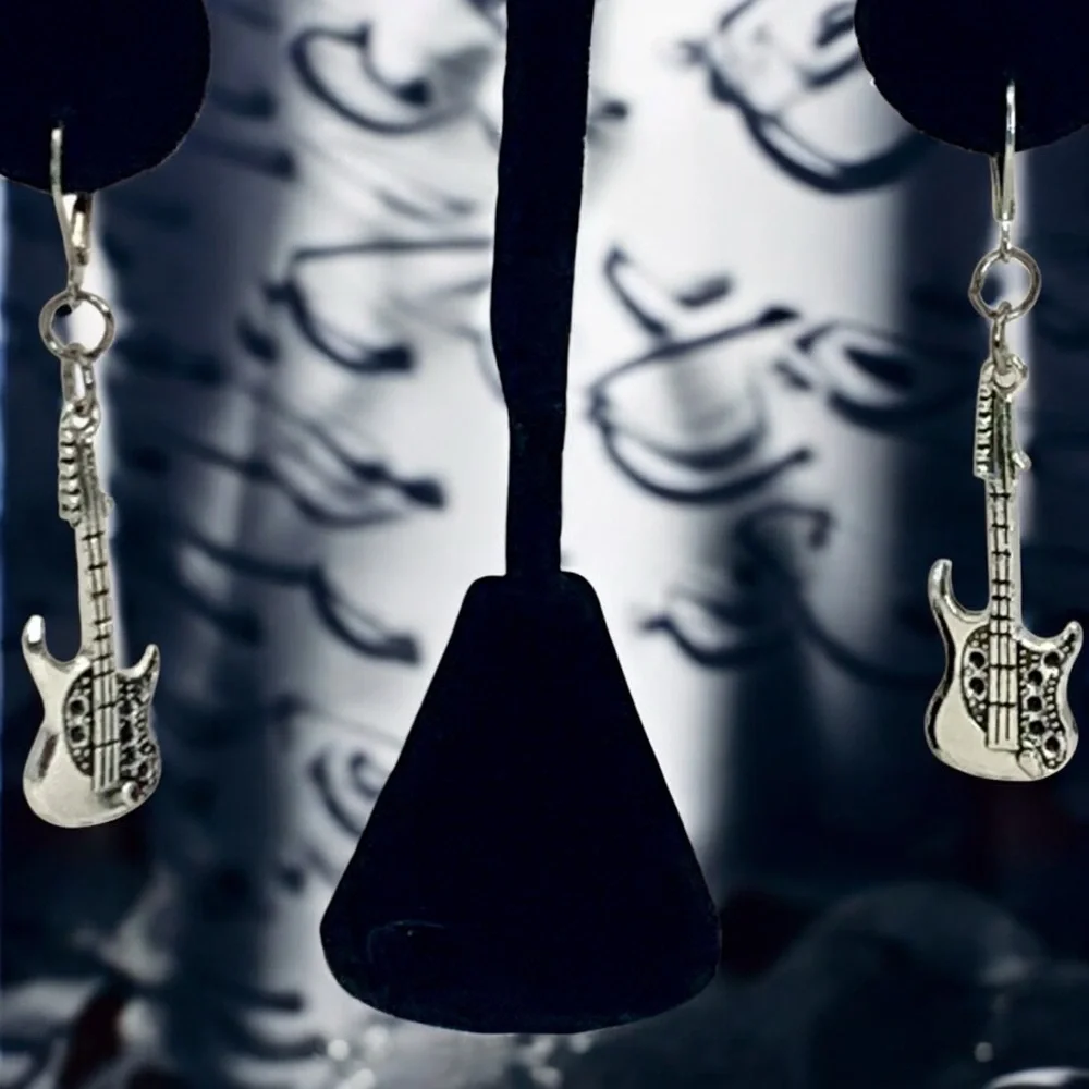 Silver Guitar Earrings - Picture 3 of 3